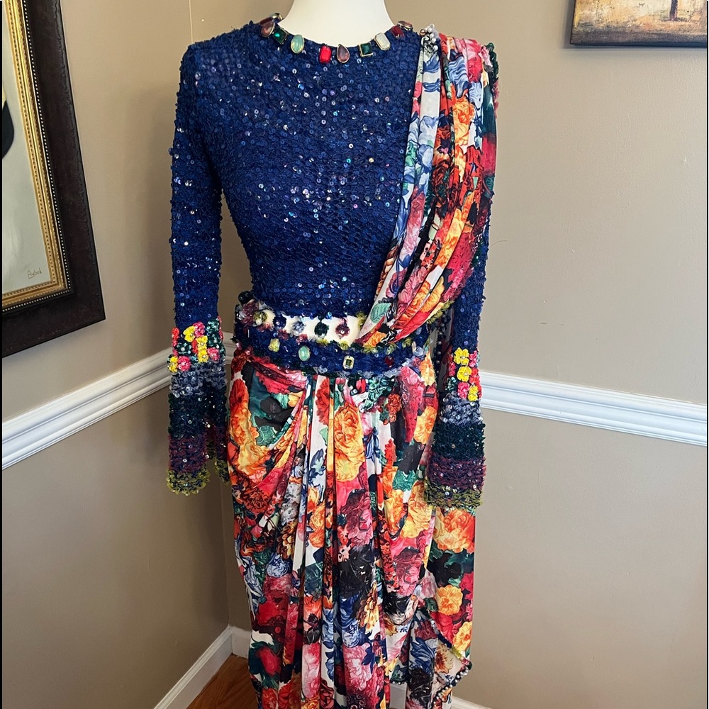 Beautiful pre-draped lehenga saree Indian India Hindu wedding Sangeet sari